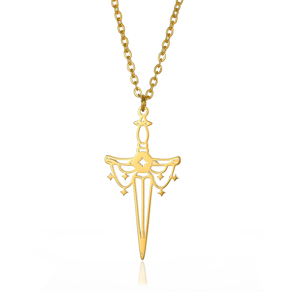 Gold Color Moon Cross Lilith Symbol Pendants Necklace For Women Stainless Steel Charms Astrological Symbol Sign Amulet Jewelry