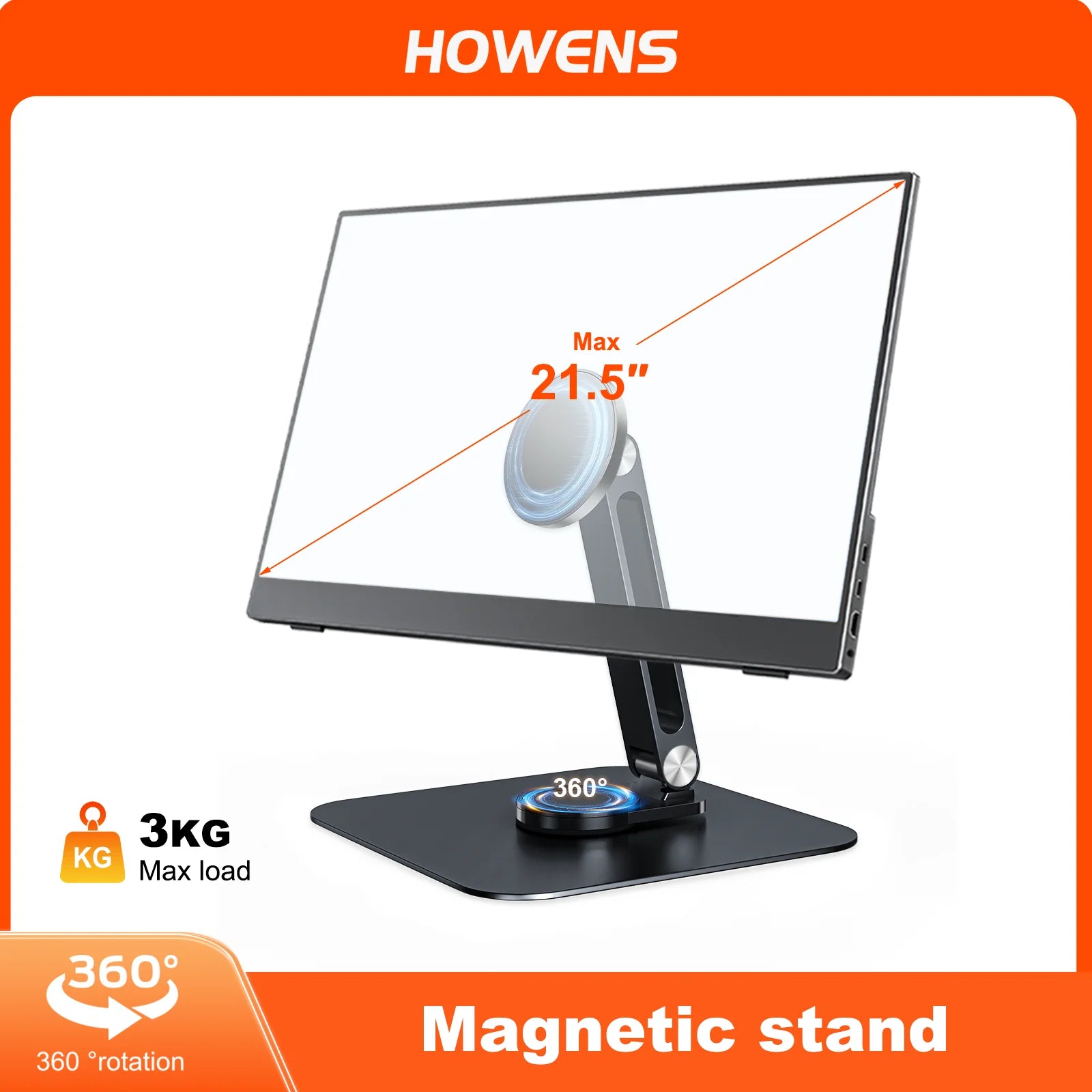 Magnetic Metal Stand 360° Rotating Bracket Universal Holder for 7-21.5 inch Portable Monitors iPads iPhone