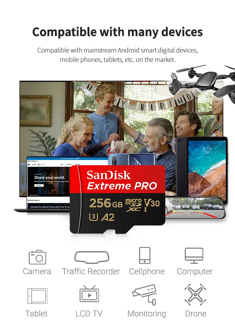 100% Original SanDisk Micro SD Card A1 A2 Memory Card 32GB 64GB 128GB 256GB 512GB 1TB microSD TF Card Storage UHS-I Cards U1 U3