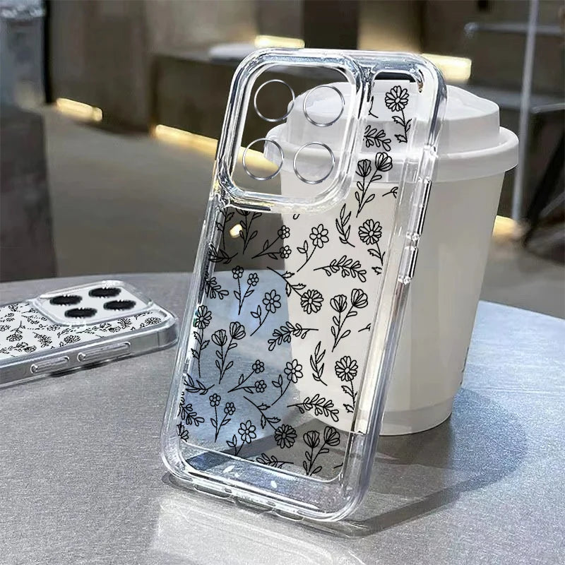 For Xiaomi Redmi Note 14 Pro 5G Case Lovely Cartoon Line Flower Print Clear Soft Cover For Funda Redmi Note 14 13 12 Pro 5G 11