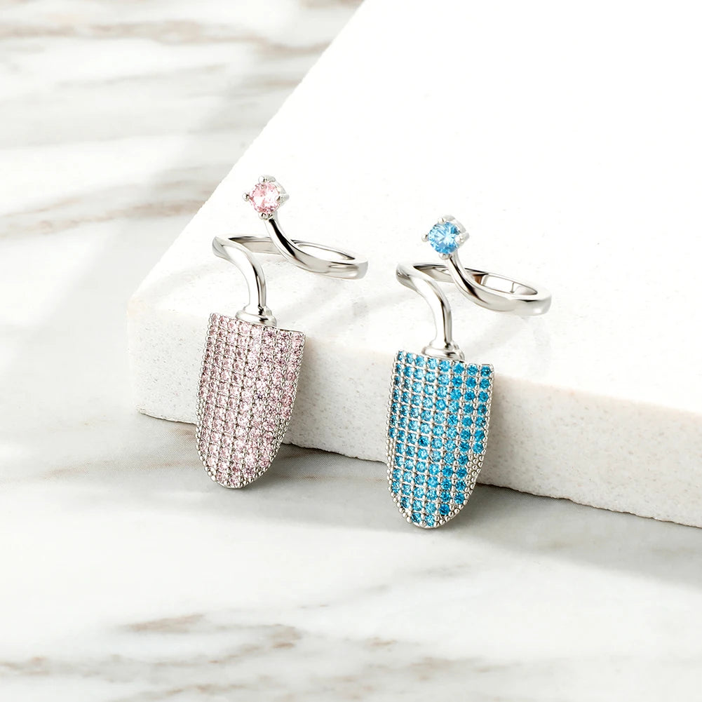 TOPGRILLZ New Nail Ring with White/Blue/Pink zircon Ring Full Iced Out Micro Pave Adjustable Ring Hip Hop Jewelry Gift For Women