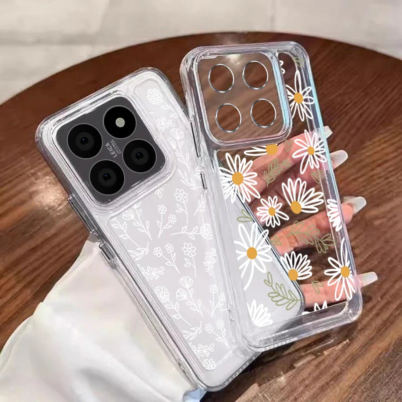 For Xiaomi Redmi Note 14 Pro 5G Case Lovely Cartoon Line Flower Print Clear Soft Cover For Funda Redmi Note 14 13 12 Pro 5G 11