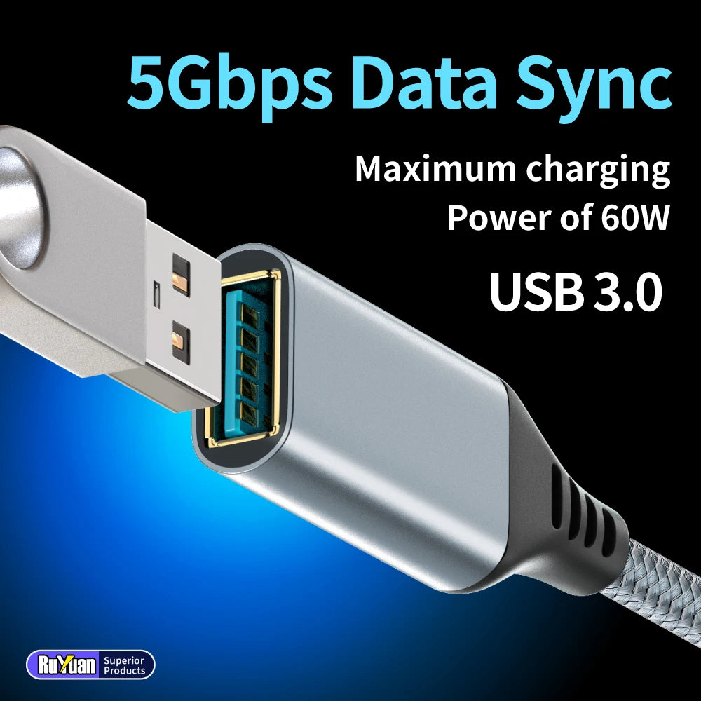 USB3.0 Extensions Cable Type A Male to Female Sturdy Braided Material Fast Data Transfer Compatible with USB Keyboard,Mouse