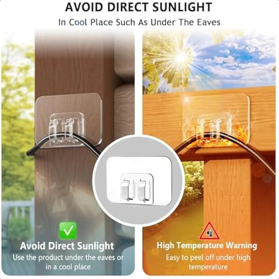 Hooks for Outdoor String Lights 100 Pack with Adhesive Strips No Damage No Tools No Holes Waterproof and UVResistant Perfect fo