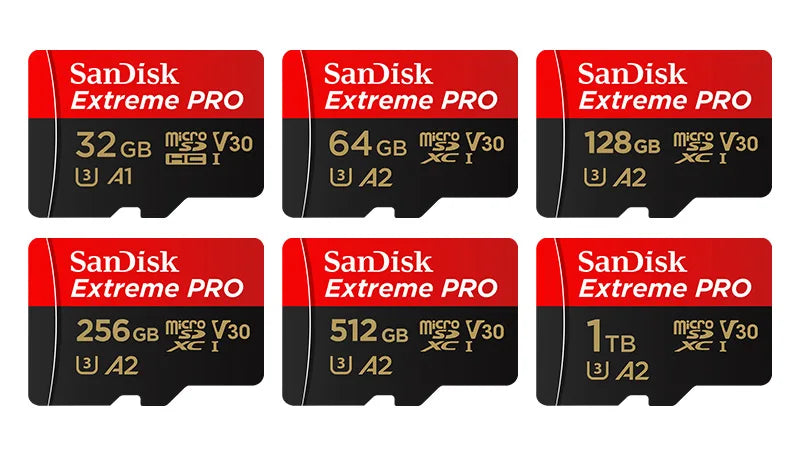 Original Sandisk Extreme PRO Card 32GB 64GB 128GB 256GB High Speed 512GB 1TB V30 Micro SD Card Class 10 UHS-I U3 Memory Card