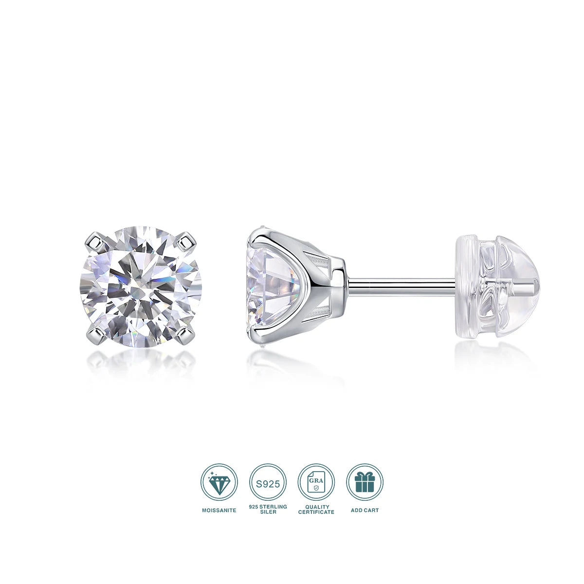 1ct Moissanite Earrings 925 Silver 18K Gold Plated 4 Prong Stud Elegant Jewelry for Women Comes with GRA Certificate