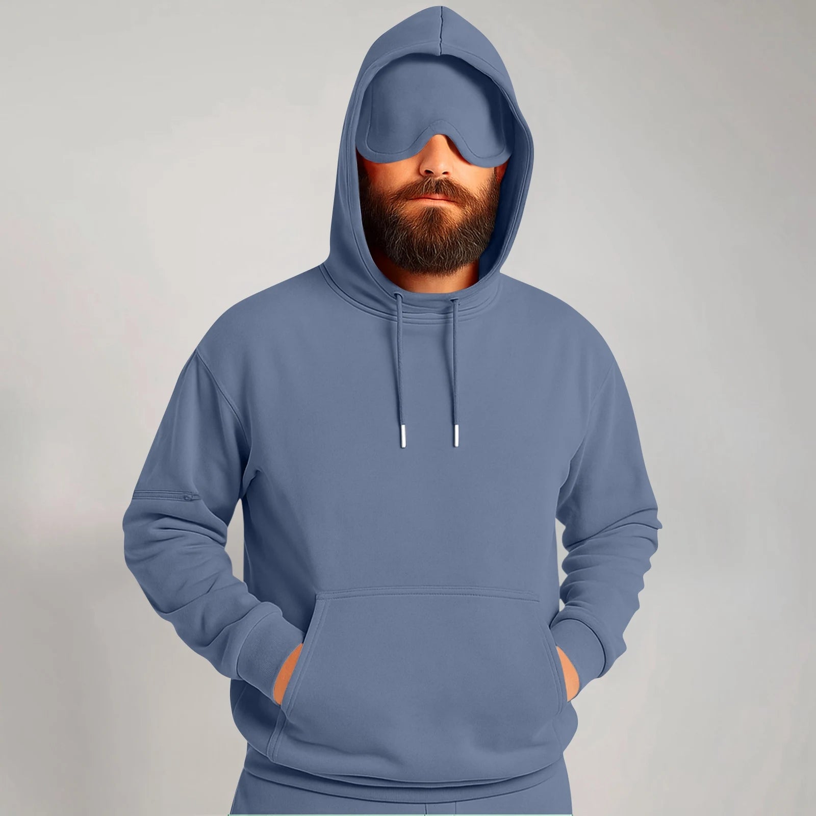Unisex Hooded Sweatshirt With Built-In Eye Mask Casual Long Sleeved Solid Color Sports Pullover Loose Fit Sweatshirt 2025