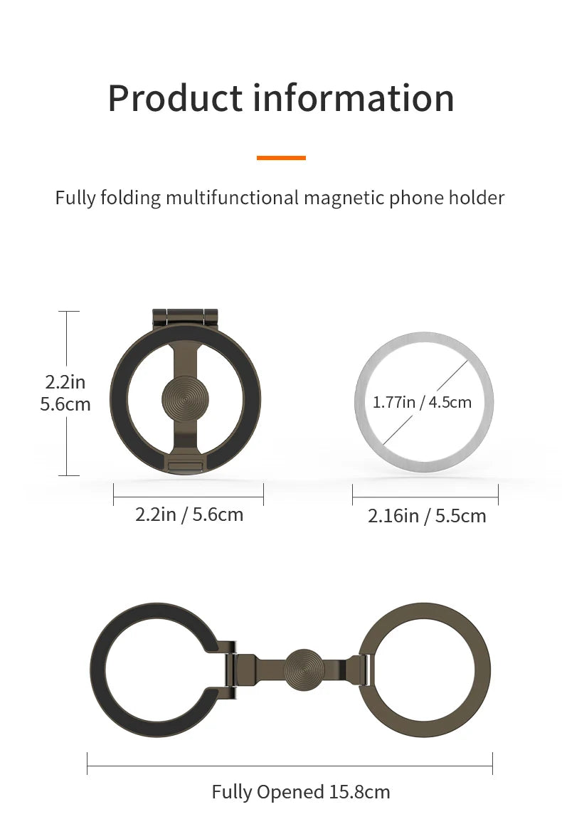 For Double-Sided Magnetic Phone Ring Holder for MagSafe Kickstand Magnet Grip for iPhone 16 15 14 For Huawei Xiaomi Stand Holder