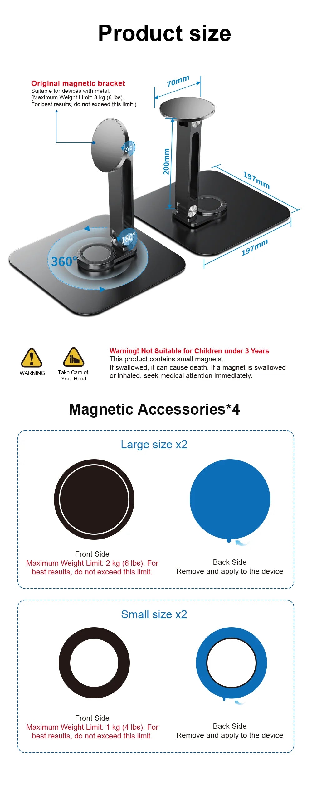 Magnetic Metal Stand 360° Rotating Bracket Universal Holder for 7-21.5 inch Portable Monitors iPads iPhone