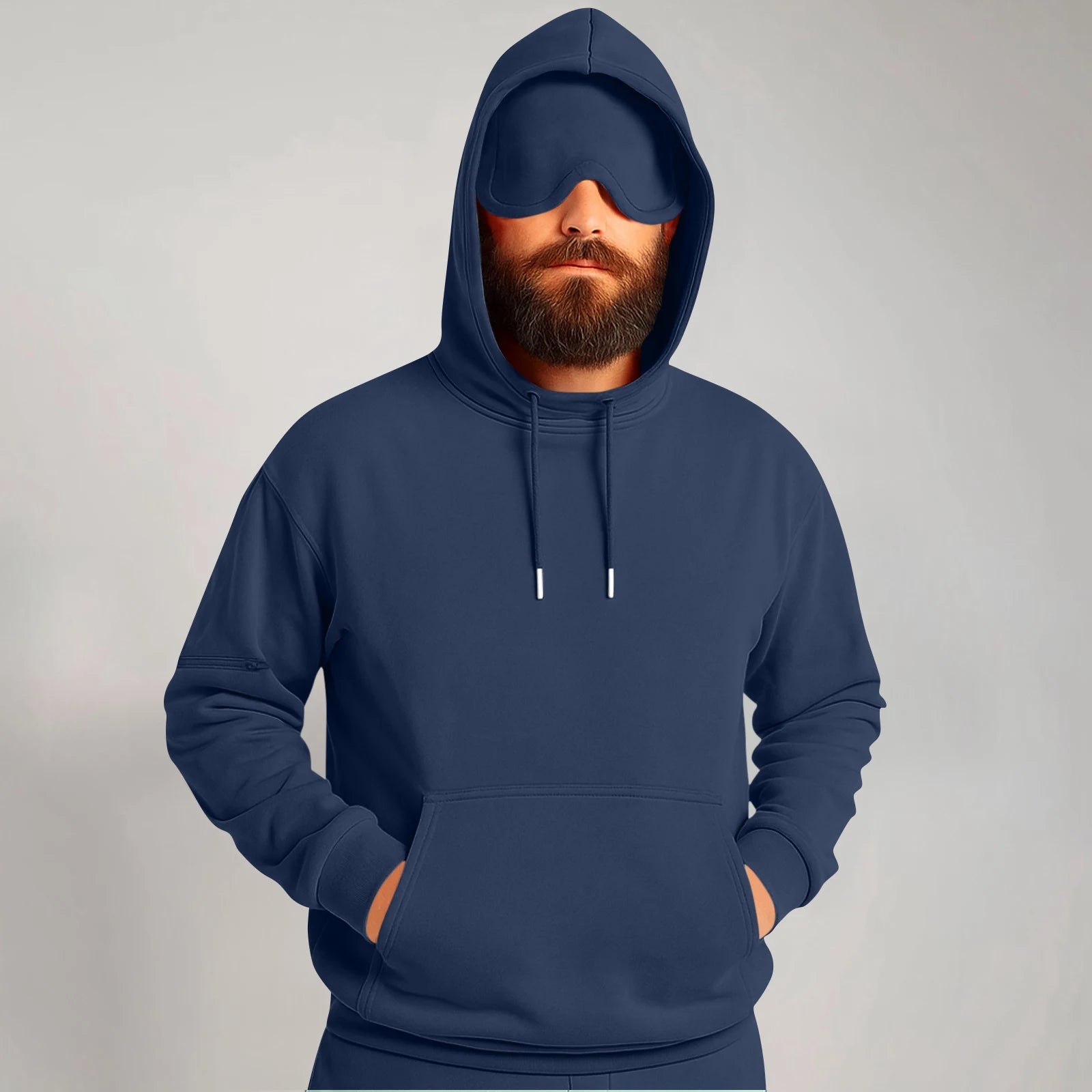 Unisex Hooded Sweatshirt With Built-In Eye Mask Casual Long Sleeved Solid Color Sports Pullover Loose Fit Sweatshirt 2025
