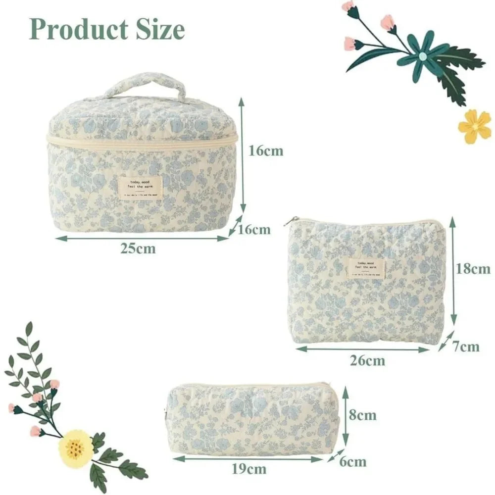 3 Pcs Women Cute Floral Makeup Storage Bags, Organizer Storage Make Up Bag,Travel Toiletry Bags,Handbags Purses