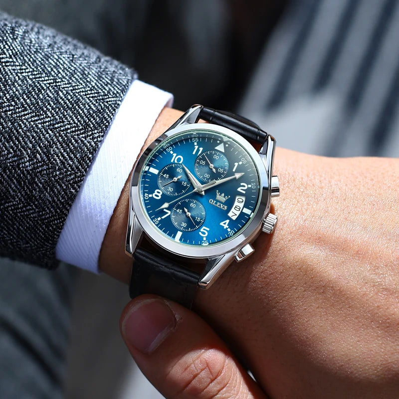 OLEVS 2878 Men Watch Brand Luxury Quartz Watch Business Leather Strap Waterproof Luminous Leisure Sports Men Watch Reloj Hombre