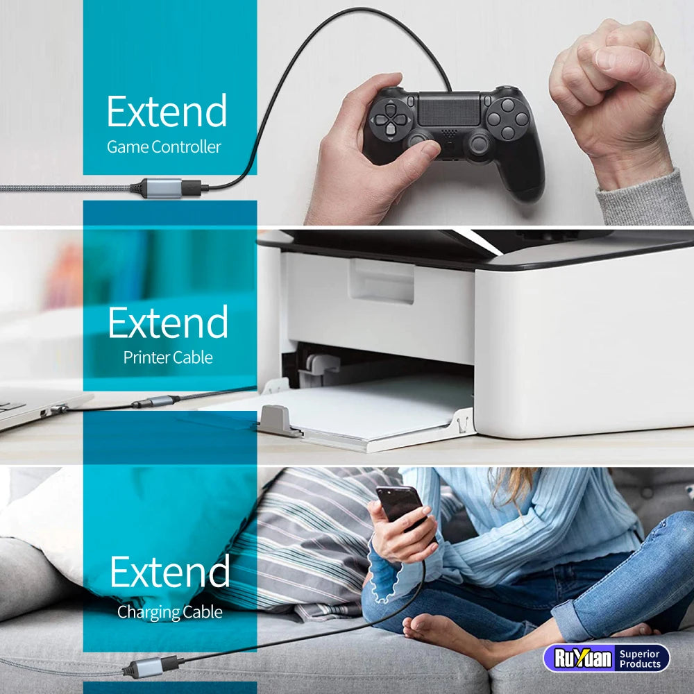 USB3.0 Extensions Cable Type A Male to Female Sturdy Braided Material Fast Data Transfer Compatible with USB Keyboard,Mouse