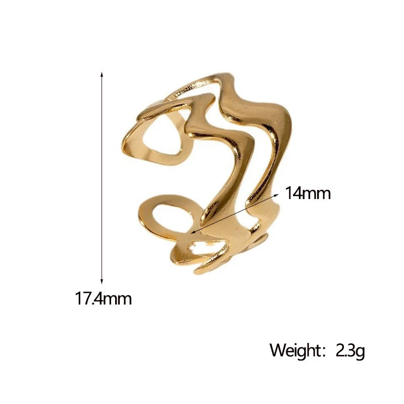 Stainless Steel Irregular Wave Rings for Women Men Creative Gold Color Adjustable Opening Rings Female Statement Jewelry Gifts