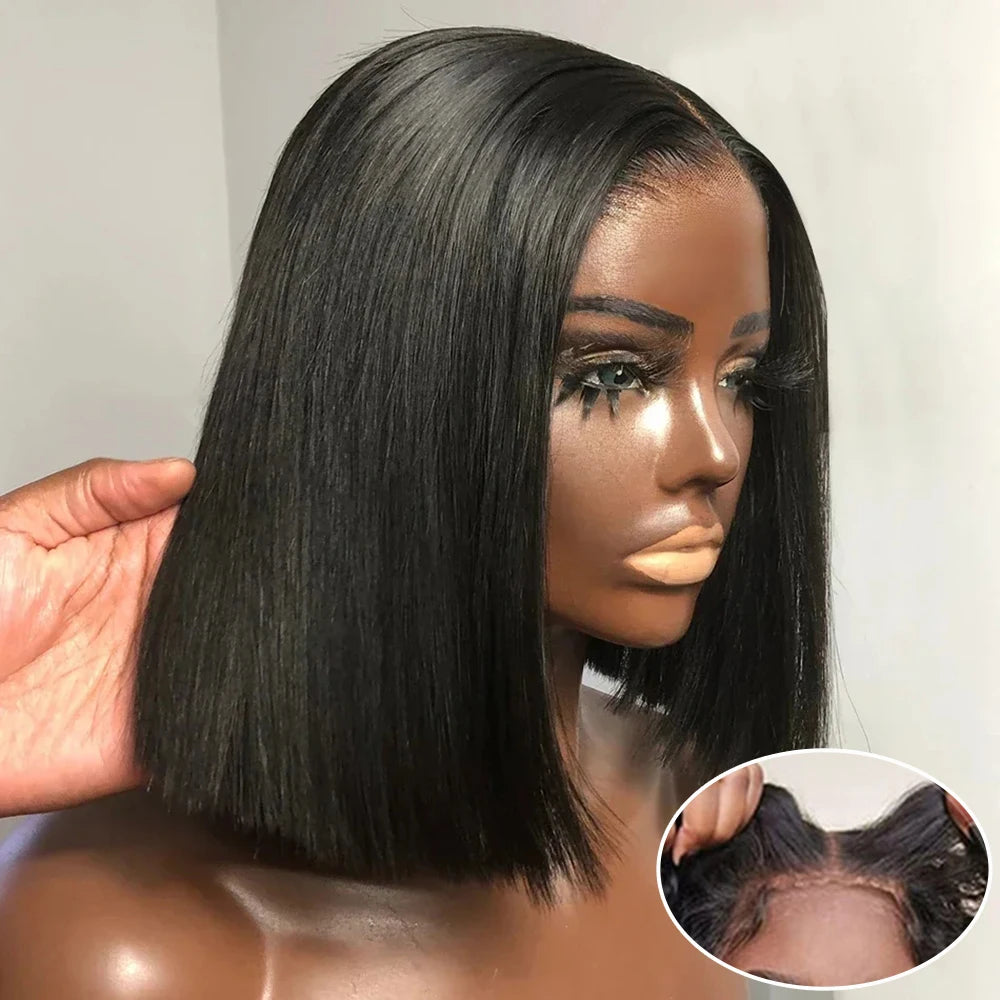 4x4 Short Bob Lace Front Glueless Human Hair Wigs Transparent Lace Closure Plucked Pre Cut 180% Density Short Bob Wigs For Women