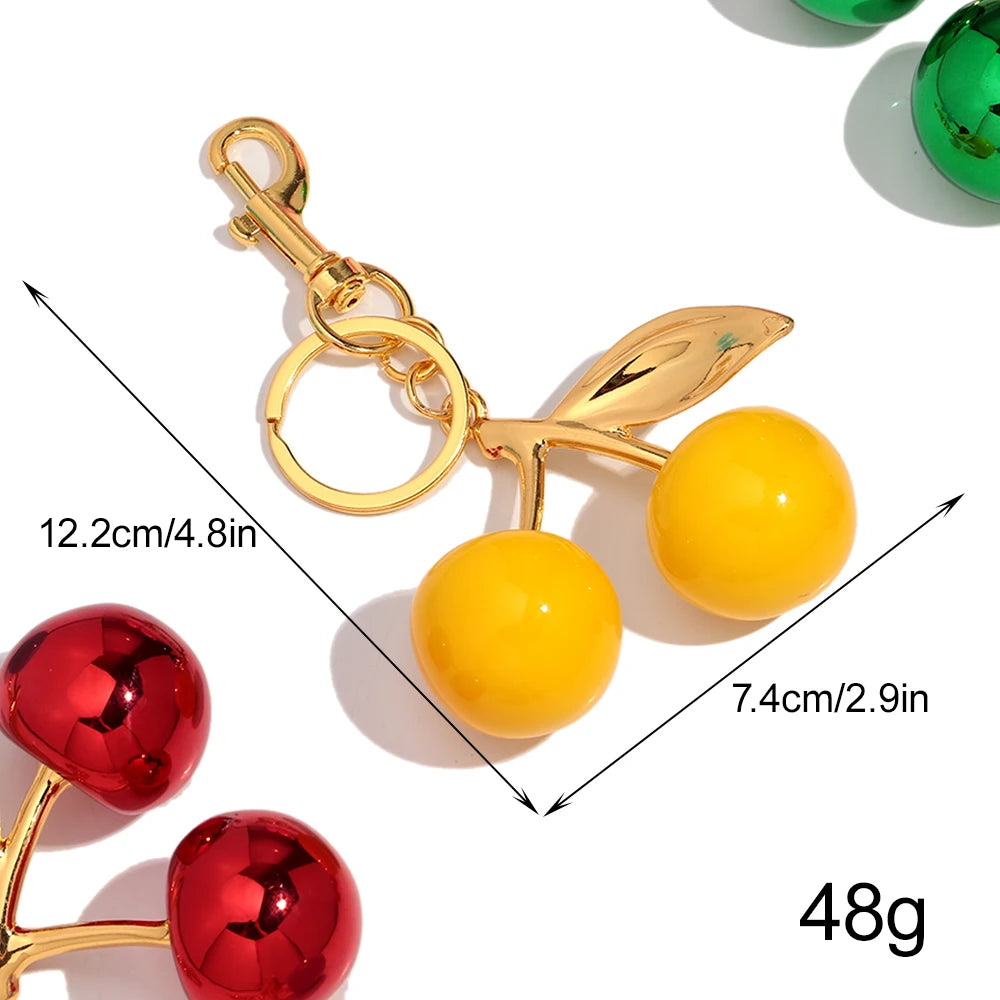 Trendy Red Cherry Pendant Keychain for Women Cute Bag Decorations Multifunctional Jewelry Car Key Accessories Charm Keyring Gift