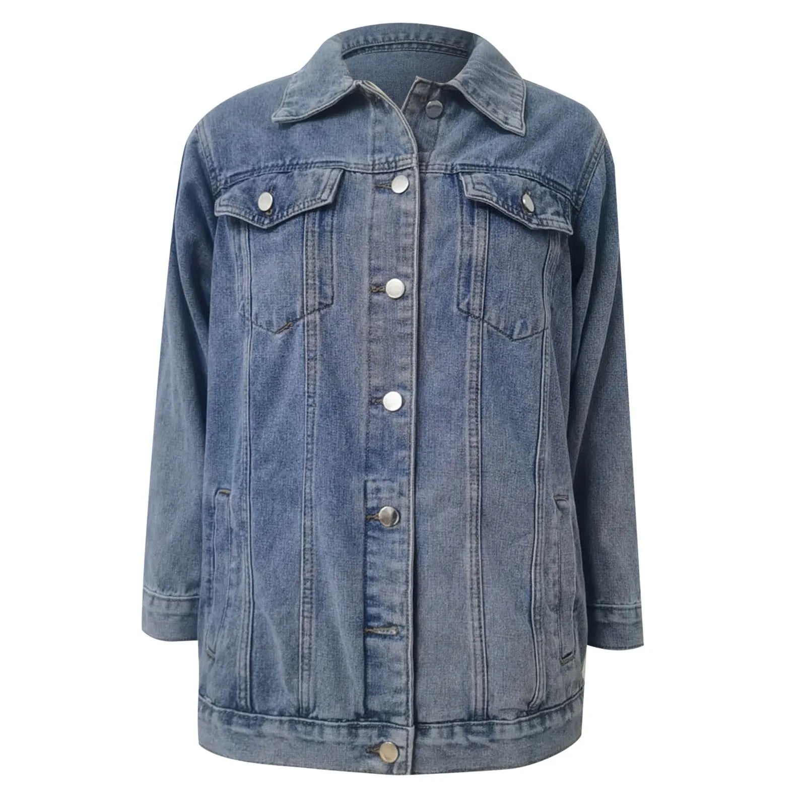 Women Oversized Denim Jackets Vintage Distressed Button Down Lapel Jean Coats With Pockets Autumn Women Shacket Fashion Outwear