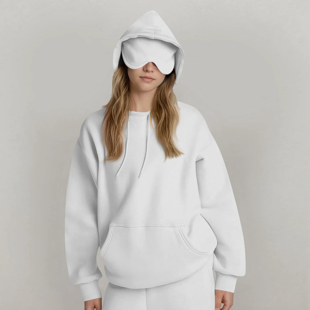 Unisex Hooded Sweatshirt With Built-In Eye Mask Casual Long Sleeved Solid Color Sports Pullover Loose Fit Sweatshirt 2025