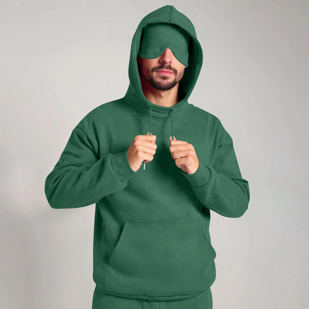 Unisex Hooded Sweatshirt With Built-In Eye Mask Casual Long Sleeved Solid Color Sports Pullover Loose Fit Sweatshirt 2025