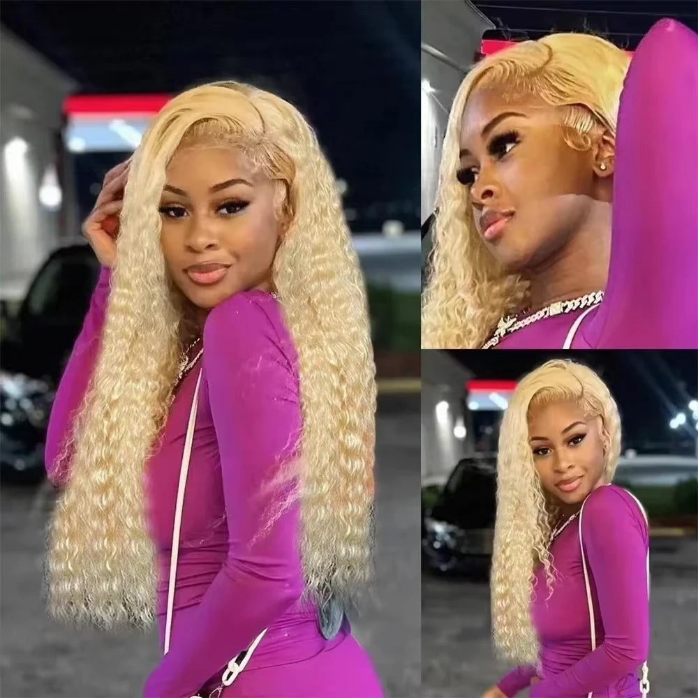 36 Inches Curly HD 613 Honey Blonde Lace Water Wave Front Human Hair Wig Brazilian Loose Deep Wave 13x6 Lace Frontal Wig On Sale