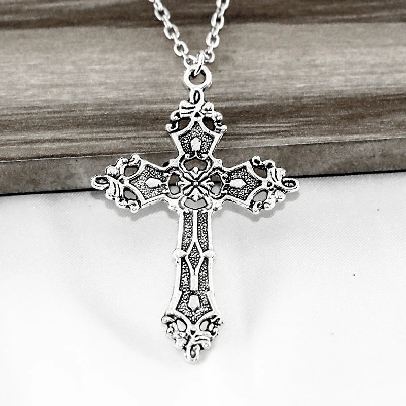 Gothic Big Zircon Cross Necklace Unisex Y2K Irregular Goth Large Cross Pendant Necklaces  for Men Women Couple Necklace Jewelry