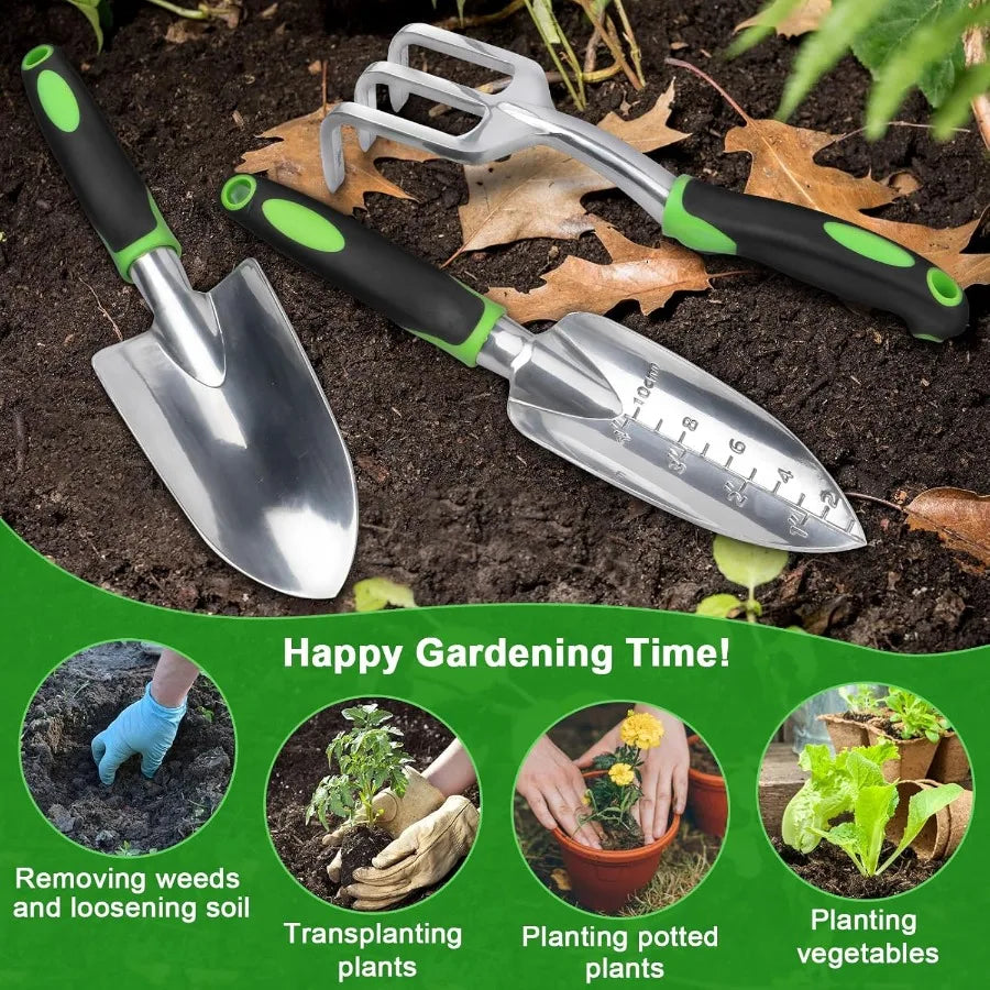 Garden Tools Set 3 Pack Heavy Duty Gardening Tools Set Include Garden Shovel Transplant Trowel and Hand Rake with Ergonomic Non