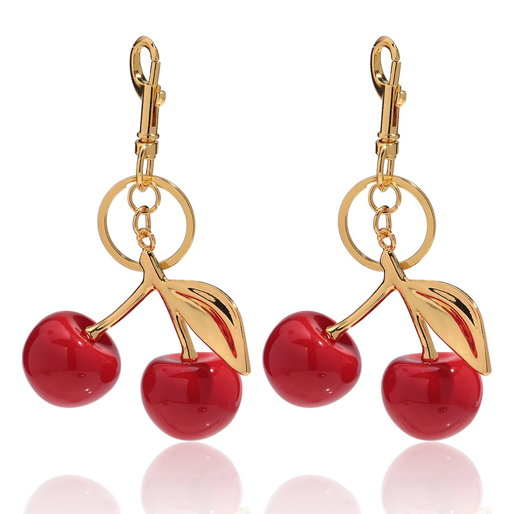 Trendy Red Cherry Pendant Keychain for Women Cute Bag Decorations Multifunctional Jewelry Car Key Accessories Charm Keyring Gift