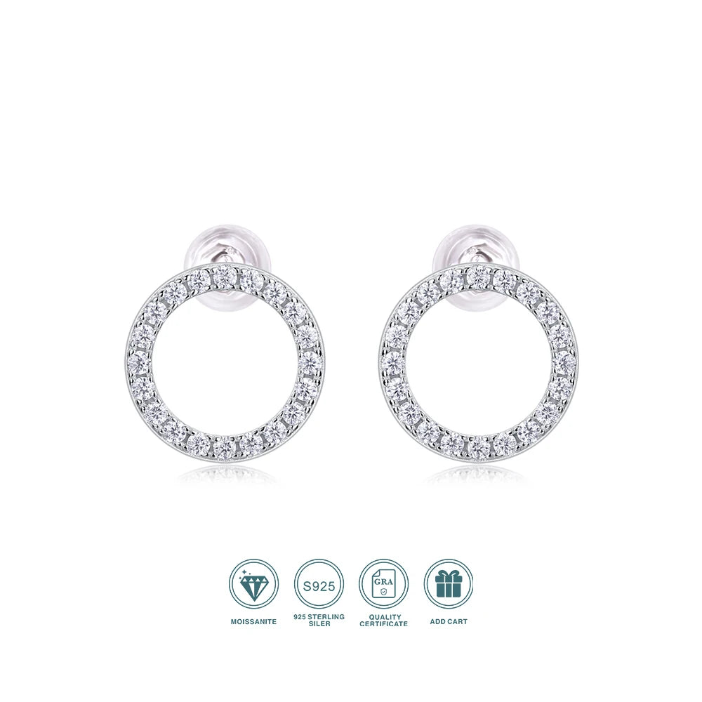 1pair Moissanite Earrings Open Circle Studs 925 Sterling Silver 18K Gold Plated Elegant Jewelry Comes with GRA Certificate