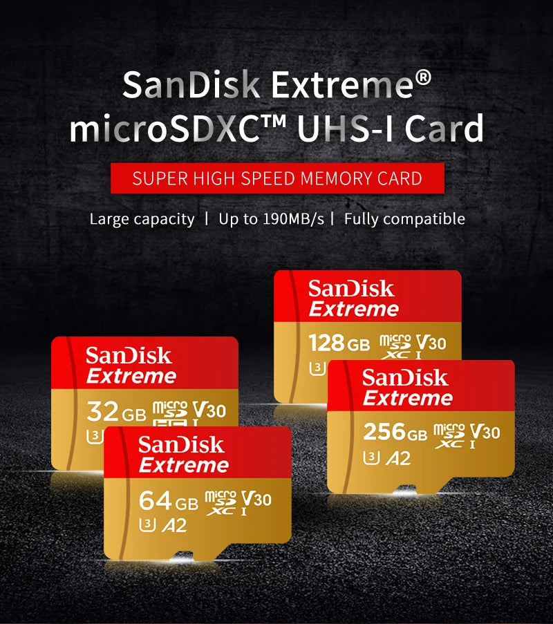 100% Original SanDisk Micro SD Card A1 A2 Memory Card 32GB 64GB 128GB 256GB 512GB 1TB microSD TF Card Storage UHS-I Cards U1 U3