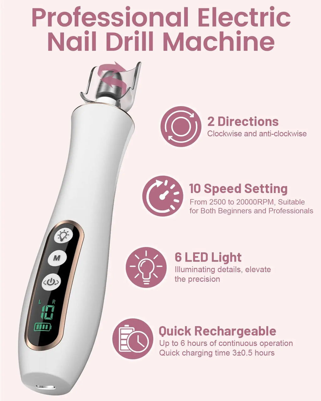 Professional Manicure Pedicure Kit, Cordless Electric Nail File Set, 10 Speeds PortableRechargeable Pedicure Tools For Feet