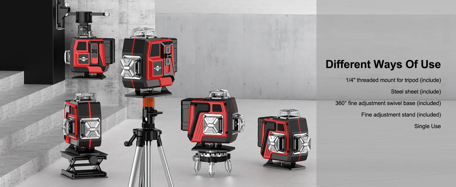 LFINE 16 Lines Professional Laser Level with Suitcase Automatic 360°Self-leveling Laser Horizontal Vertical Green Lines Tools