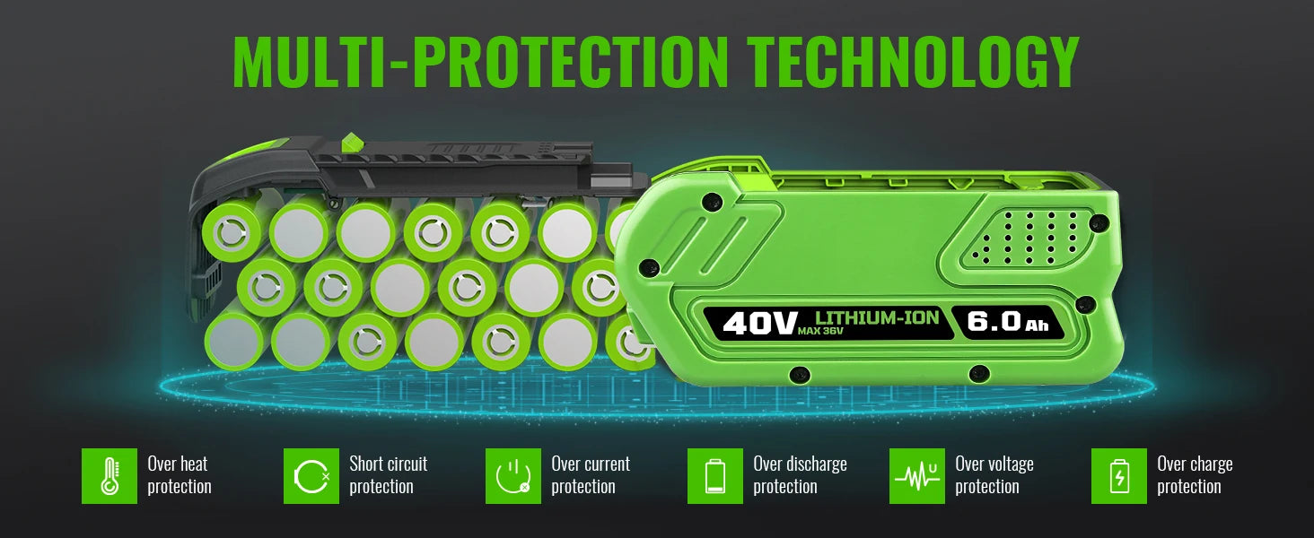 29462 6.0Ah Lithium Battery Replacement Greenworks 40V Battery 29252 20202 25312 25322 20642 22272 27062 21242 Compatible with Replacement Greenworks 40V Power Tool Battery Shipped by Local Warehouse
