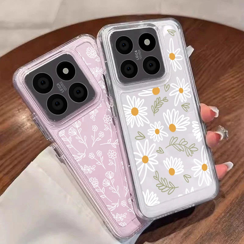 For Xiaomi Redmi Note 14 Pro 5G Case Lovely Cartoon Line Flower Print Clear Soft Cover For Funda Redmi Note 14 13 12 Pro 5G 11