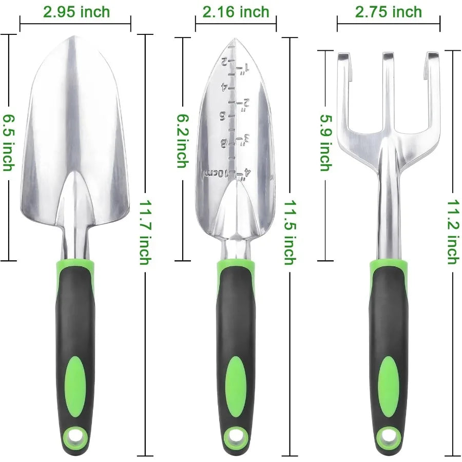 Garden Tools Set 3 Pack Heavy Duty Gardening Tools Set Include Garden Shovel Transplant Trowel and Hand Rake with Ergonomic Non