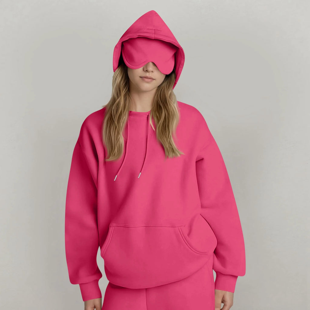 Unisex Hooded Sweatshirt With Built-In Eye Mask Casual Long Sleeved Solid Color Sports Pullover Loose Fit Sweatshirt 2025