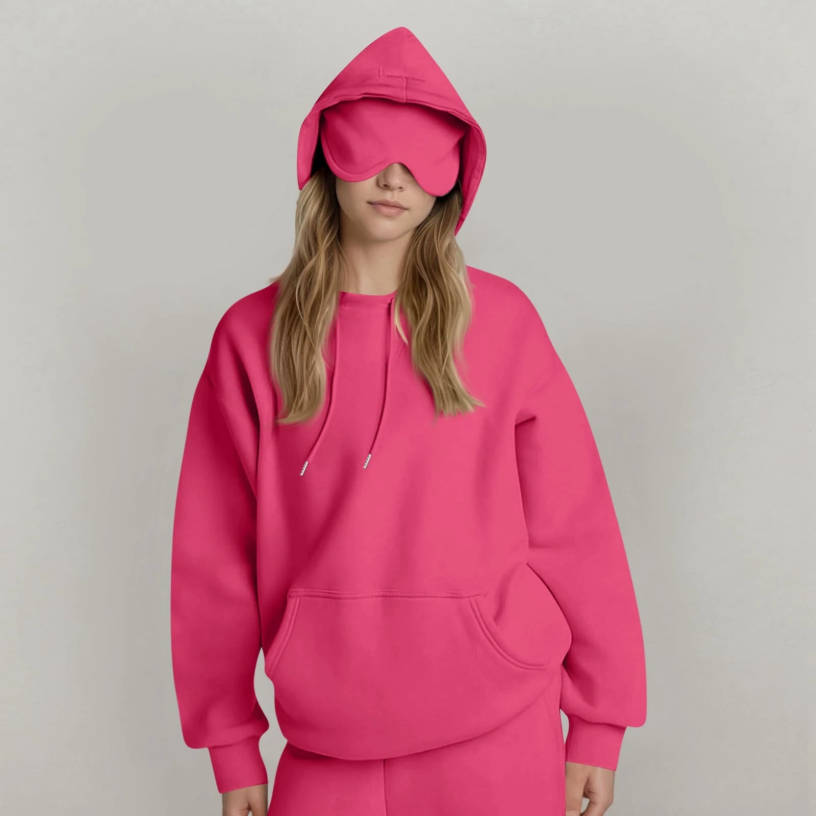 Unisex Hooded Sweatshirt With Built-In Eye Mask Casual Long Sleeved Solid Color Sports Pullover Loose Fit Sweatshirt 2025