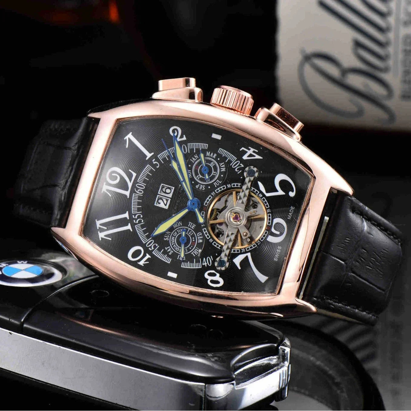 New Vintage Large Dial Mechanical Watch Men's Barrel Shaped Digital Hollow Out Flying Tourbillon Popular Style From Mainland Chi
