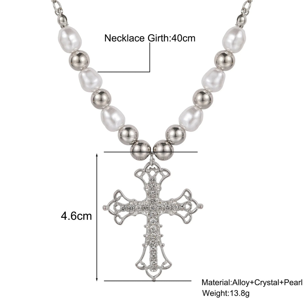 Gothic Big Zircon Cross Necklace Unisex Y2K Irregular Goth Large Cross Pendant Necklaces  for Men Women Couple Necklace Jewelry