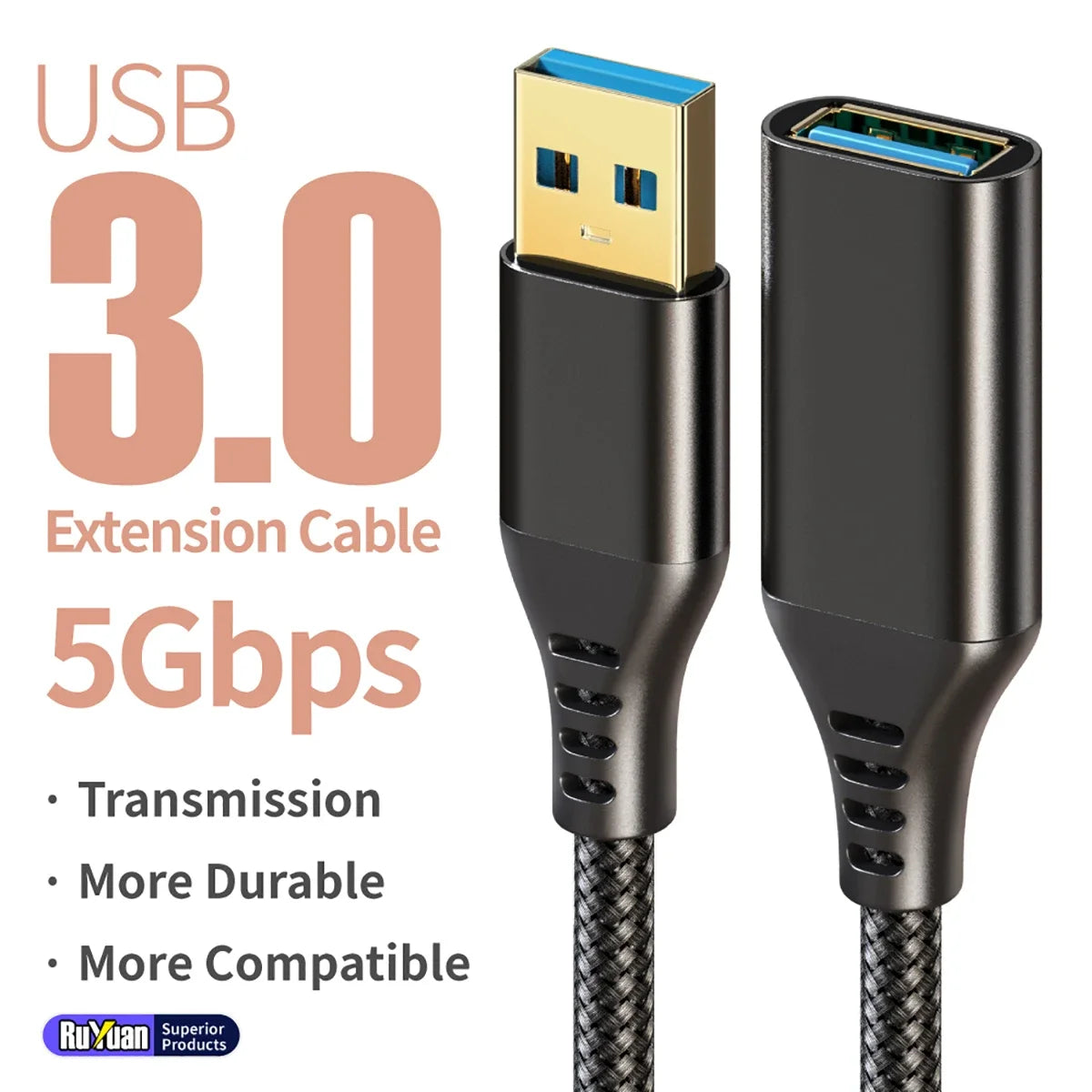 USB3.0 Extensions Cable Type A Male to Female Sturdy Braided Material Fast Data Transfer Compatible with USB Keyboard,Mouse