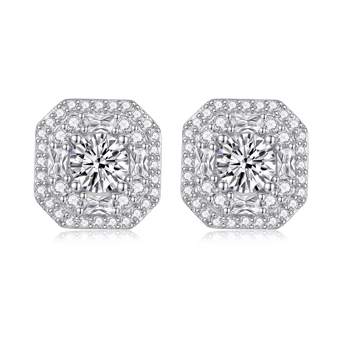 1pair Octagon Moissanite Earrings 925 Sterling Silver 18K Gold Plated Halo Jewelry for Women Gift Comes with GRA Certificate