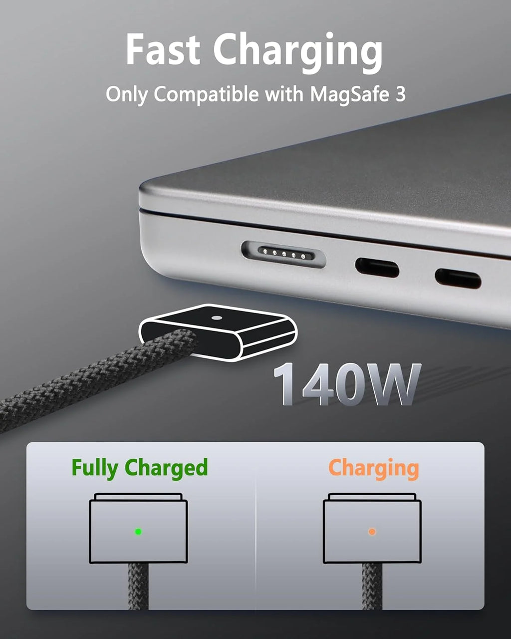 Magnetic Fast Charging Cable 140W USB-C to MagSafe 3(2m/6.6ft)For MacBook Air 13/15 Macbook Pro14/16