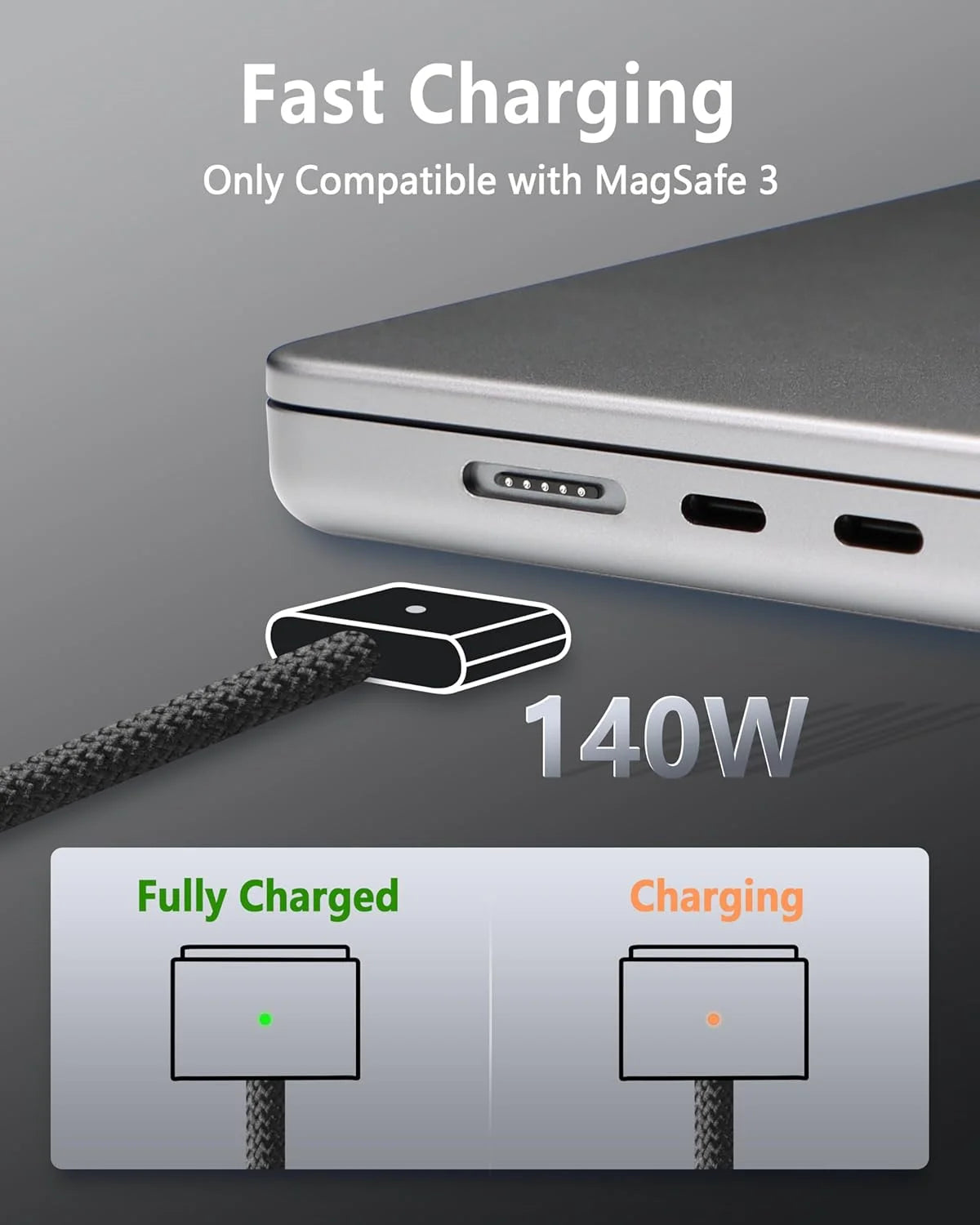 Magnetic Fast Charging Cable 140W USB-C to MagSafe 3(2m/6.6ft)For MacBook Air 13/15 Macbook Pro14/16