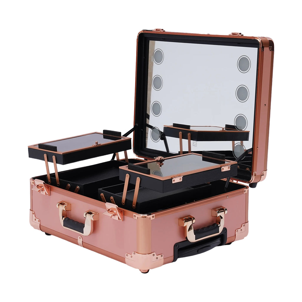 12V Make-up Table with 4 Castors & Lighting & Mirror & Lock, Professional Make-up Station, Adjustable Legs, Cosmetic Organizer B