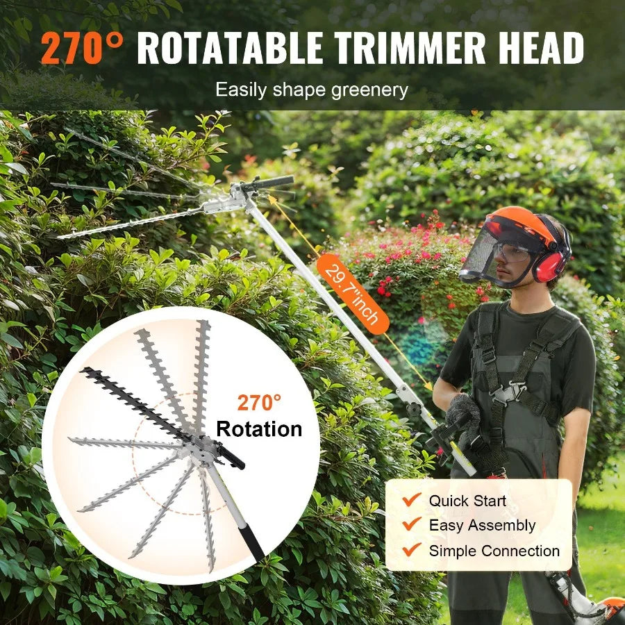 26CC 6in1 MultiFunctional Trimming Tools Gas Hedge Trimmer Weed Eater String Trimmer Brush Cutter Edger Pole Saw Chainsaw Prun