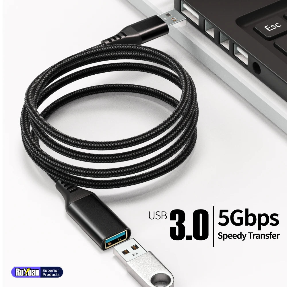 USB3.0 Extensions Cable Type A Male to Female Sturdy Braided Material Fast Data Transfer Compatible with USB Keyboard,Mouse