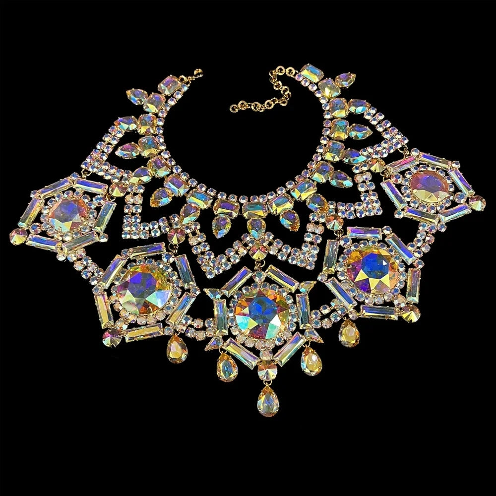 Exaggerated Necklace Choker Set Earring Costume Chunky Statement Big Necklace Jewelry Festival Crystal Drag Queen Carnival