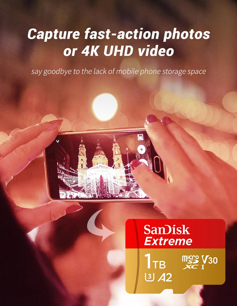 100% Original SanDisk Micro SD Card A1 A2 Memory Card 32GB 64GB 128GB 256GB 512GB 1TB microSD TF Card Storage UHS-I Cards U1 U3