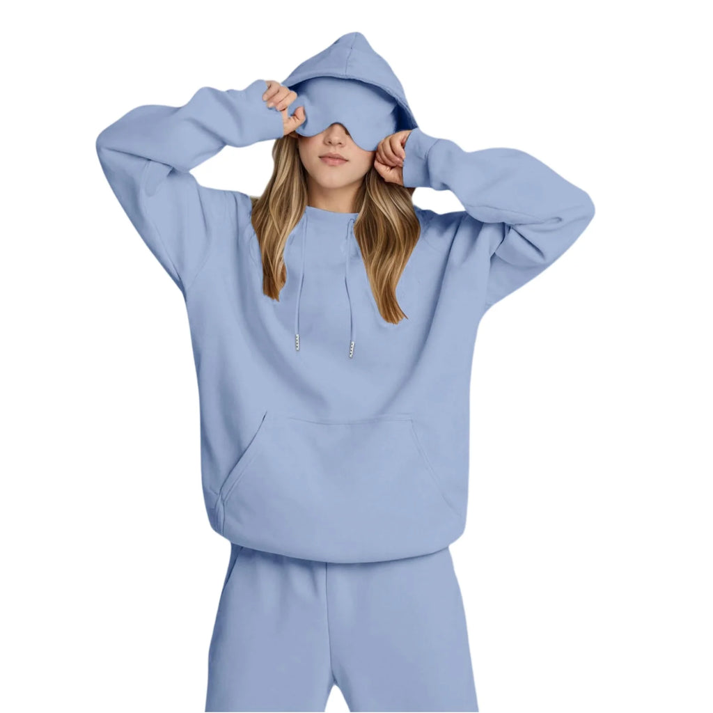 Unisex Hooded Sweatshirt With Built-In Eye Mask Casual Long Sleeved Solid Color Sports Pullover Loose Fit Sweatshirt 2025