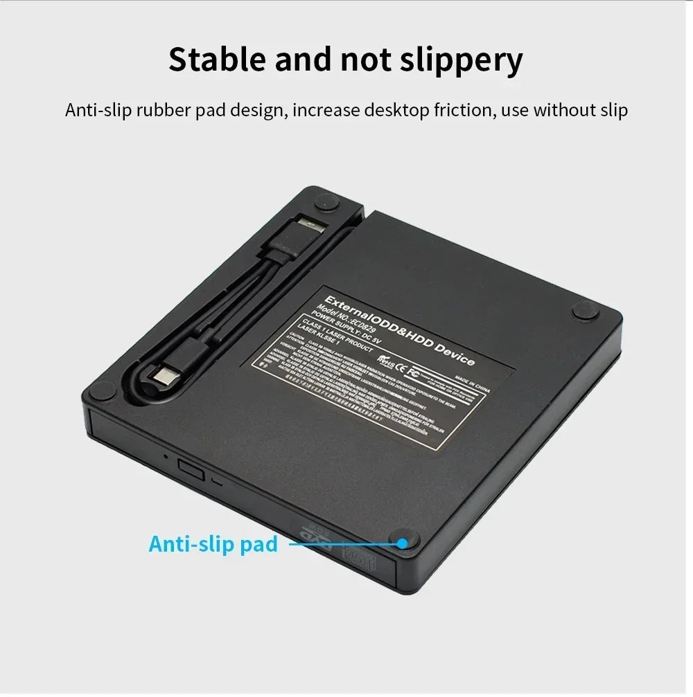 External DVD Drive 2 in 1 USB 3.0 Type-C Portable DVD RW CD Writer Drive Reader Player Optical Drives for Laptop PC DVD Burner