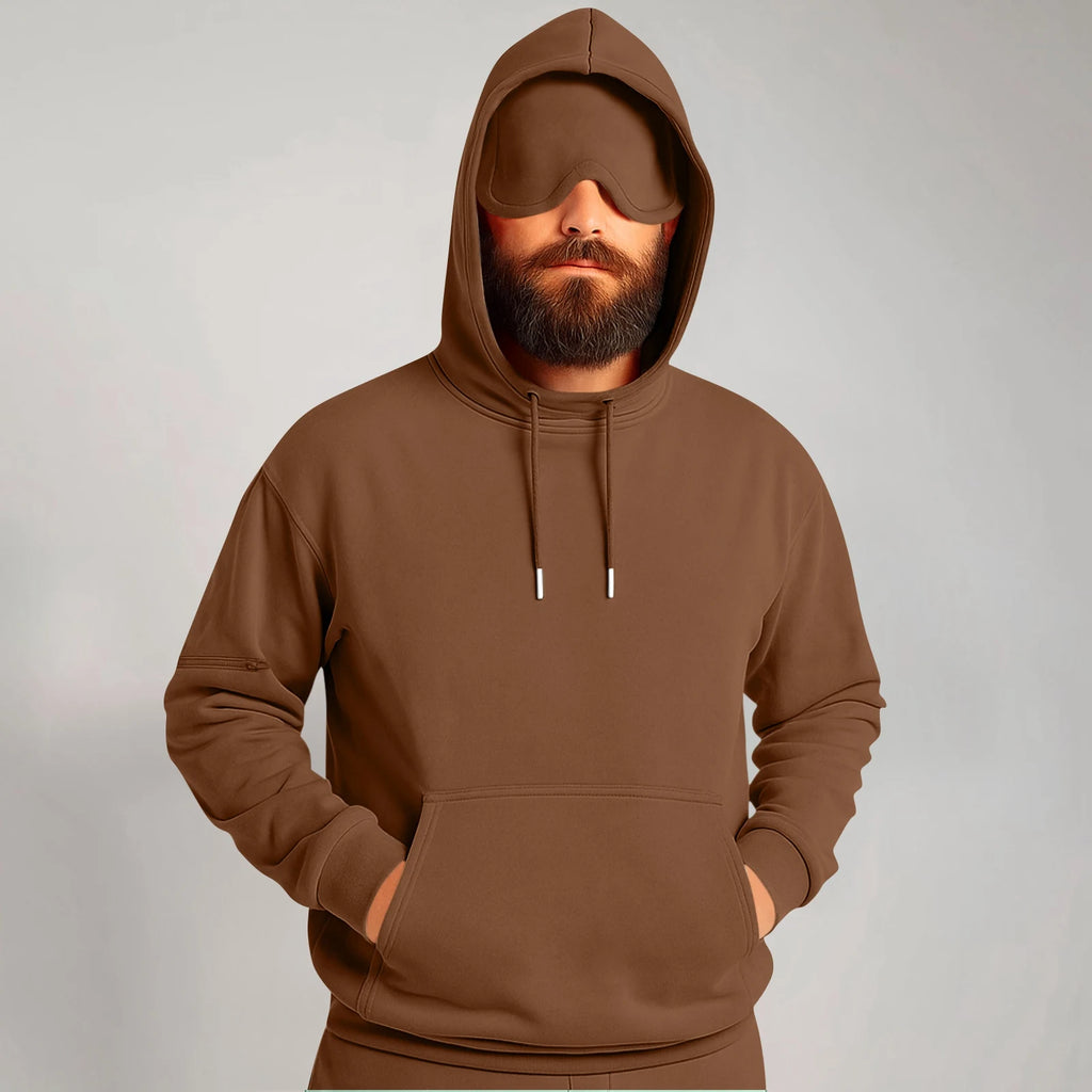 Unisex Hooded Sweatshirt With Built-In Eye Mask Casual Long Sleeved Solid Color Sports Pullover Loose Fit Sweatshirt 2025